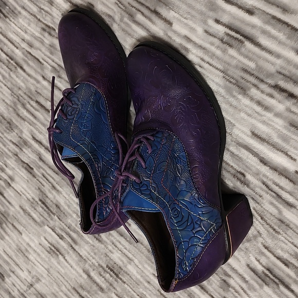 Gracosy Purple/Blue Leather Oxfords with heel Sz 37 - Picture 15 of 16